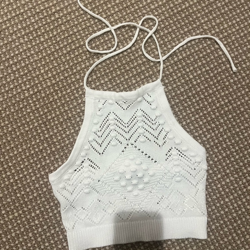 Brand new with tags white cropped sweater with halter tie